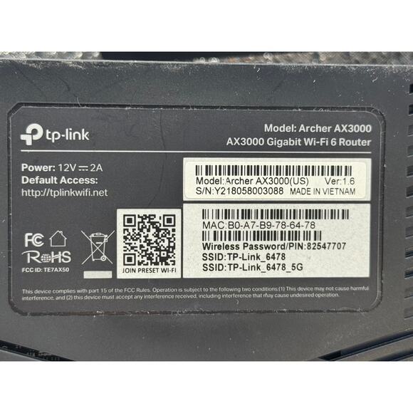 TP-Link Archer AX3000 Gigabit WiFi 6 Router Includes Power Supply - Picture 2 of 2